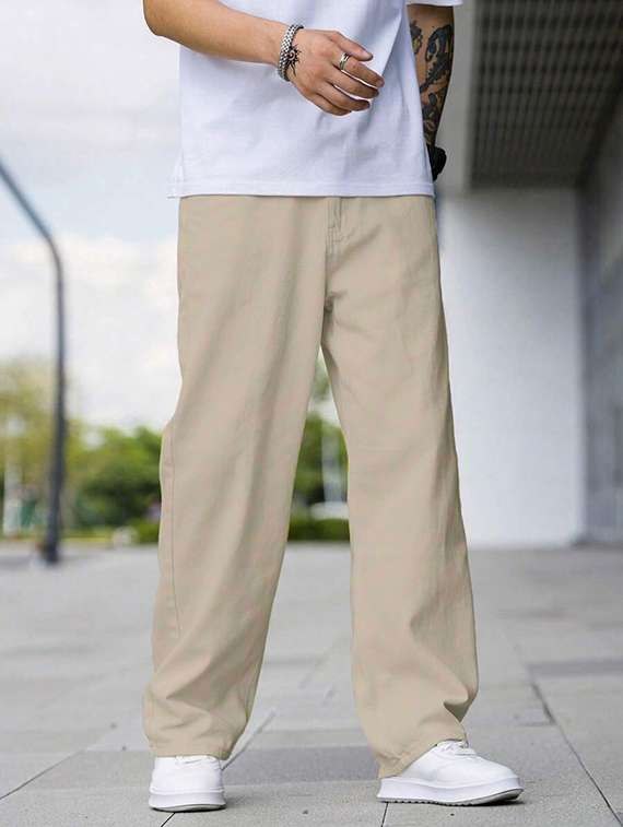 men plain mid rise full length baggy jeans