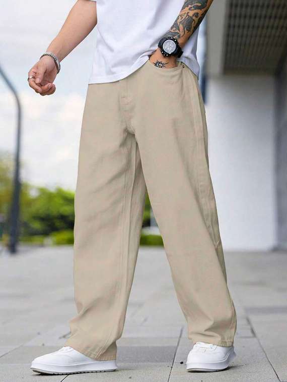 men plain mid rise full length baggy jeans - 22378558 -  Standard Image - 3