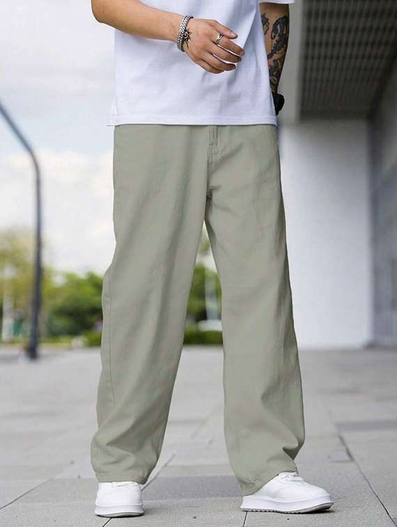 men plain mid rise full length baggy jeans