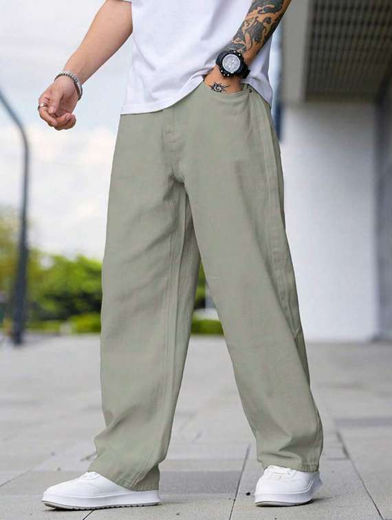 men plain mid rise full length baggy jeans - 22378559 -  Standard Image - 3