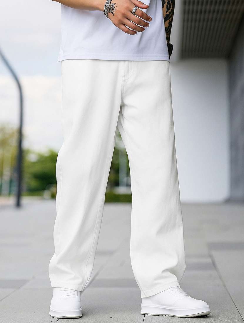 men plain mid rise full length baggy jeans