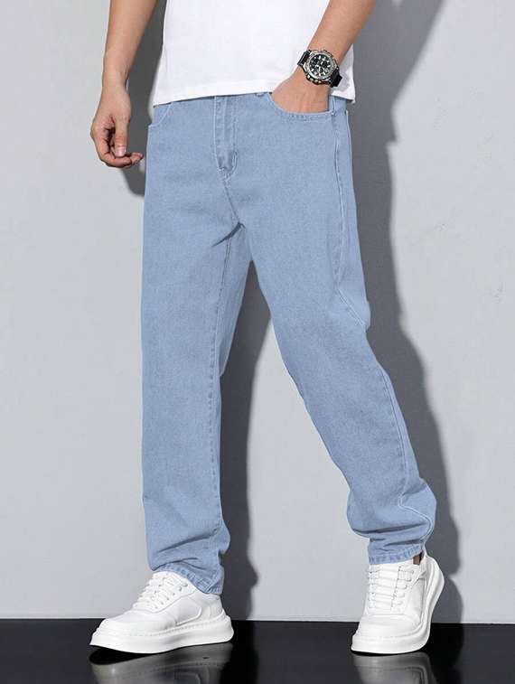 men plain mid rise full length relaxed fit jeans