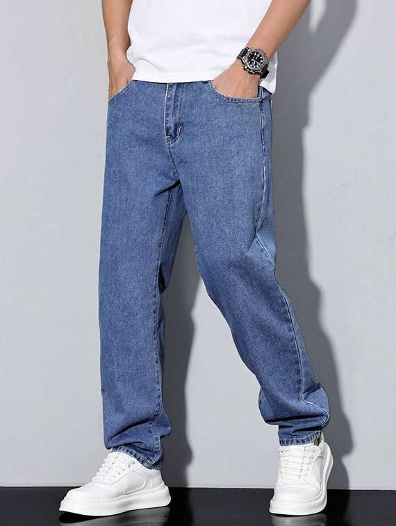 men plain mid rise full length relaxed fit jeans - 22378563 -  Standard Image - 3