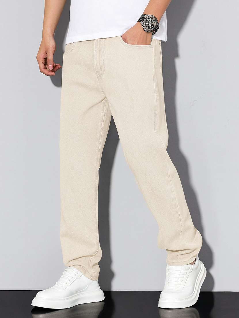 men plain mid rise full length relaxed fit jeans