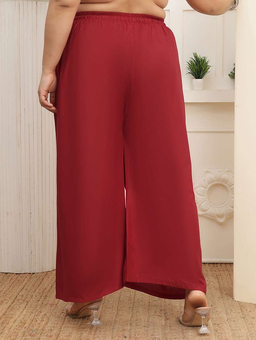 Maroon Rayon Palazzos - 22378719 -  Standard Image - 3