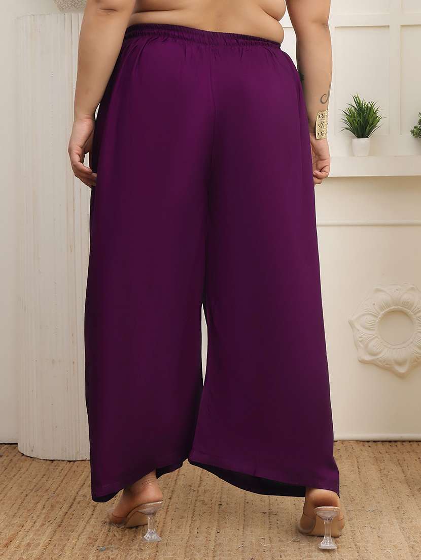 women plus size solid mid rise palazzo - 22378736 -  Standard Image - 3