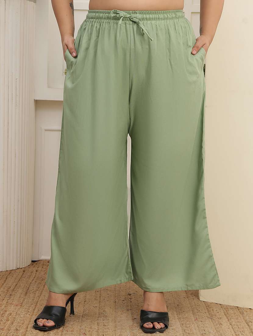 women plus size solid mid rise palazzo