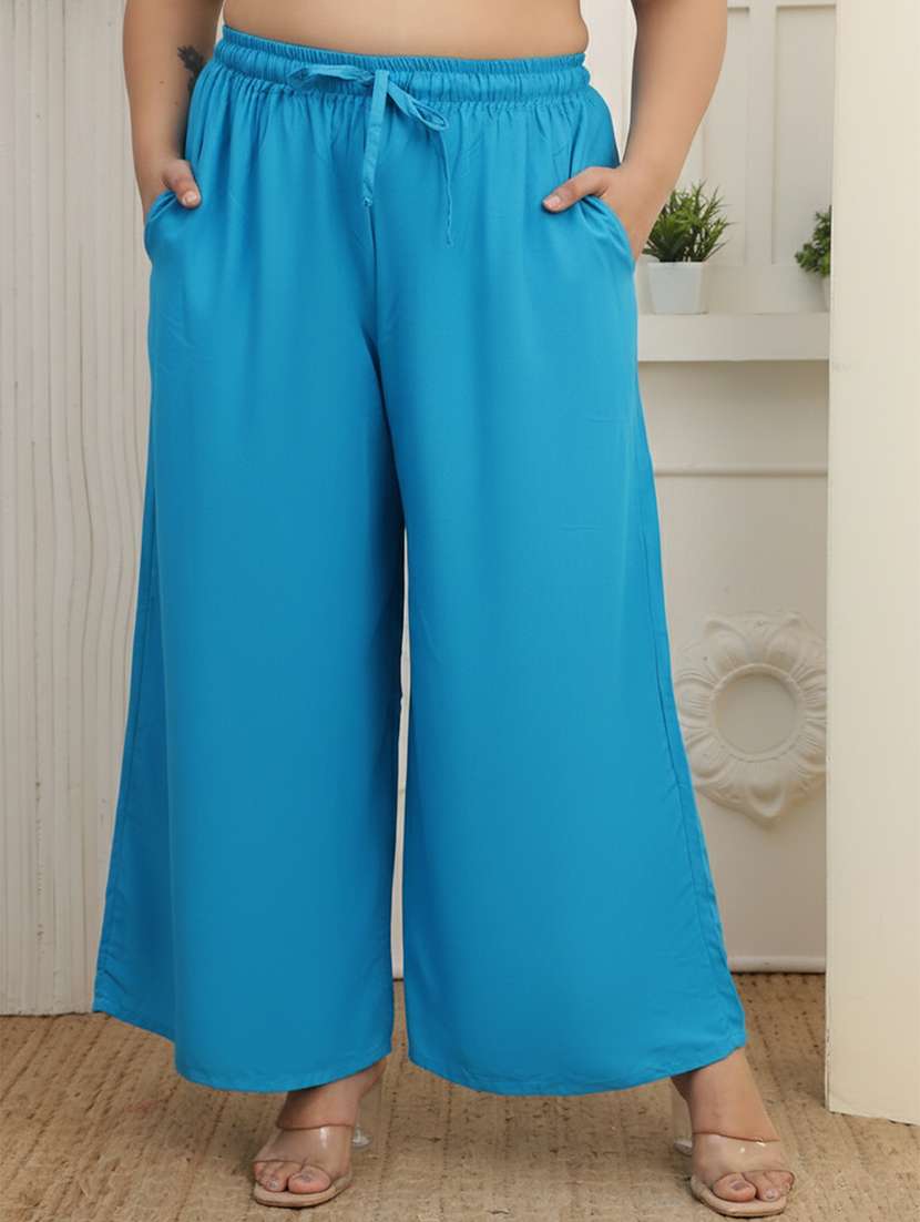 women plus size solid mid rise palazzo