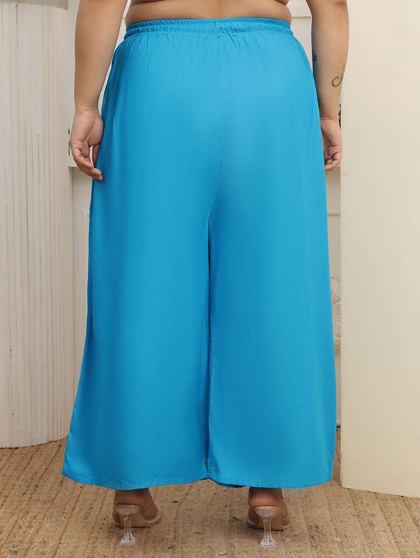women plus size solid mid rise palazzo - 22378750 -  Standard Image - 3