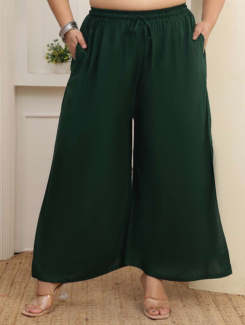 women plus size solid mid rise palazzo