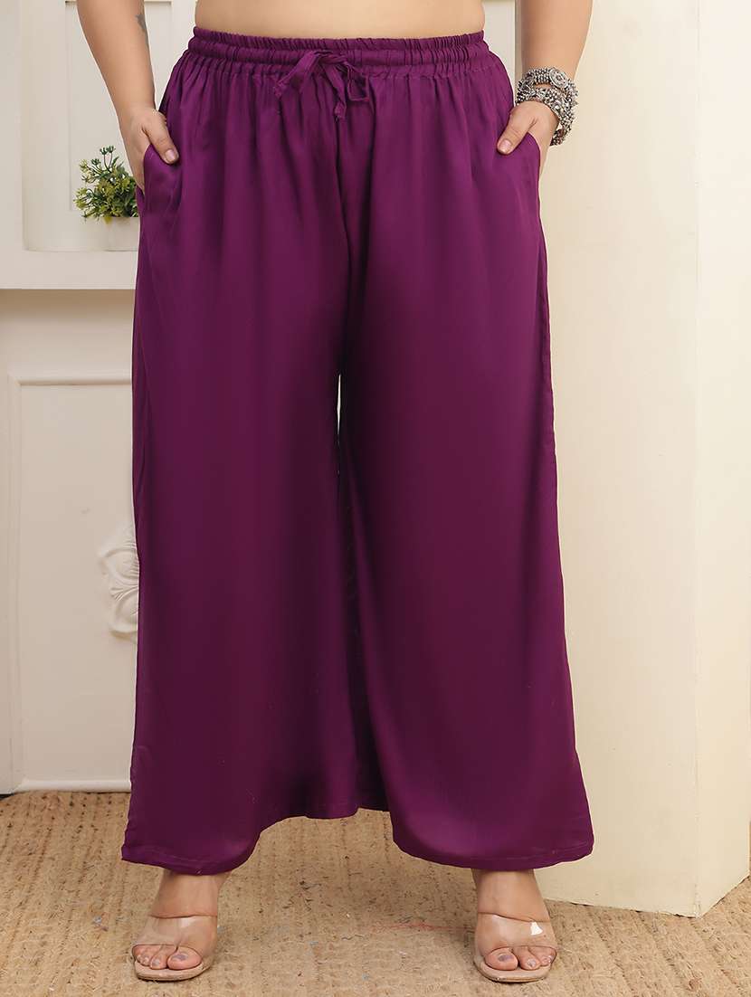 women plus size solid mid rise palazzo