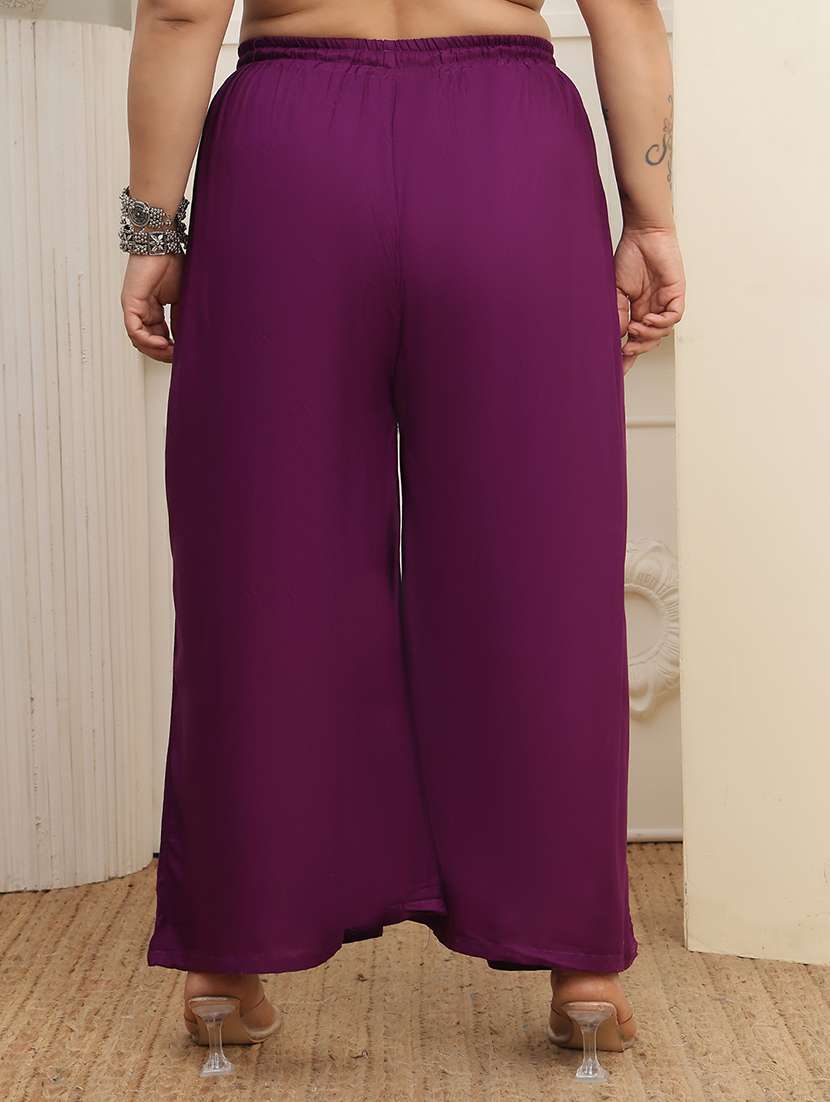 women plus size solid mid rise palazzo - 22378754 -  Standard Image - 3