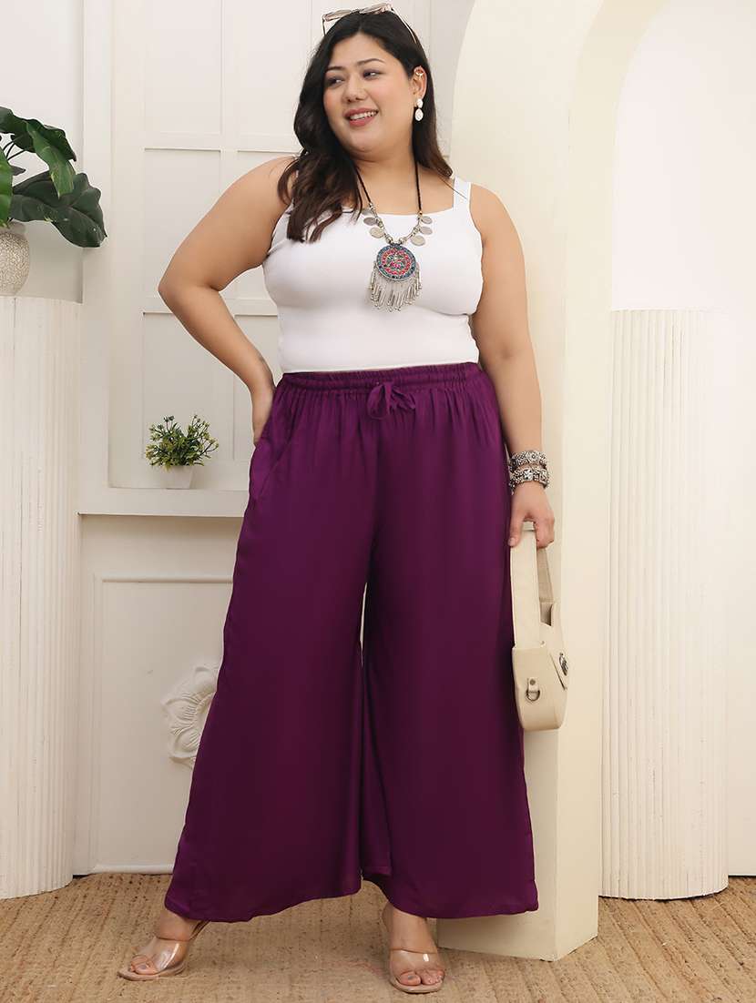 women plus size solid mid rise palazzo - 22378754 -  Standard Image - 5