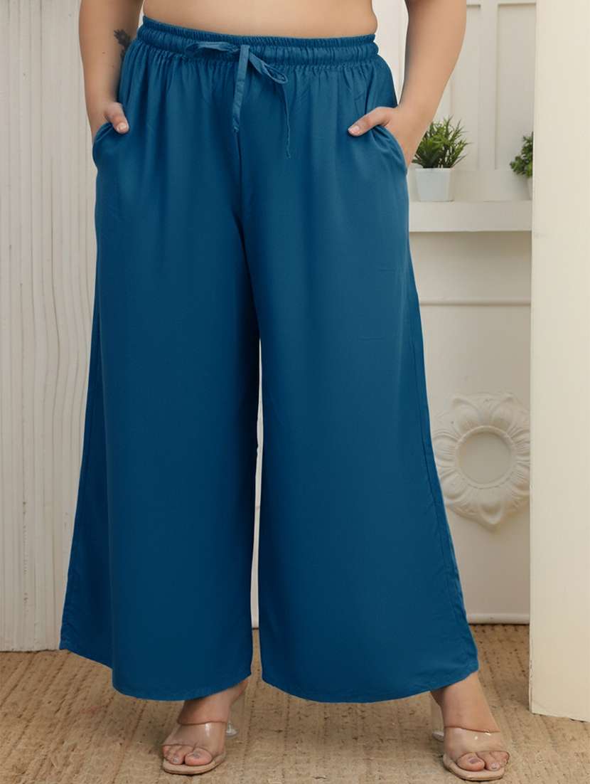 women plus size solid mid rise palazzo