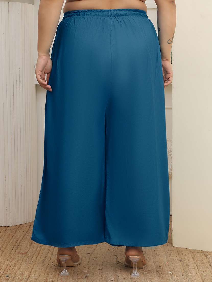 women plus size solid mid rise palazzo - 22378756 -  Standard Image - 3