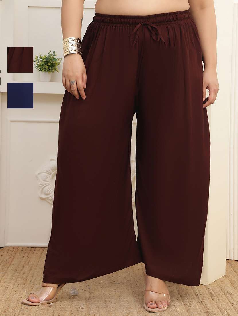 women pack of 2 plus size solid palazzo