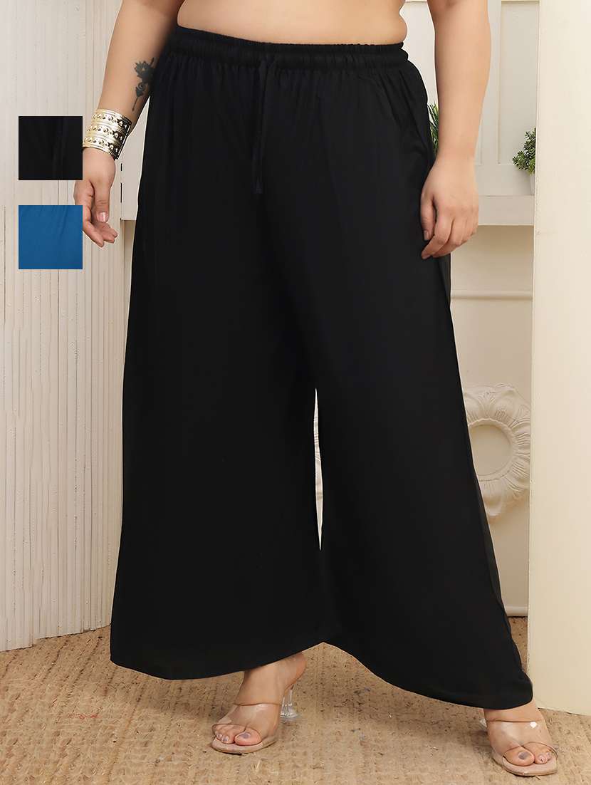 women pack of 2 plus size solid palazzo