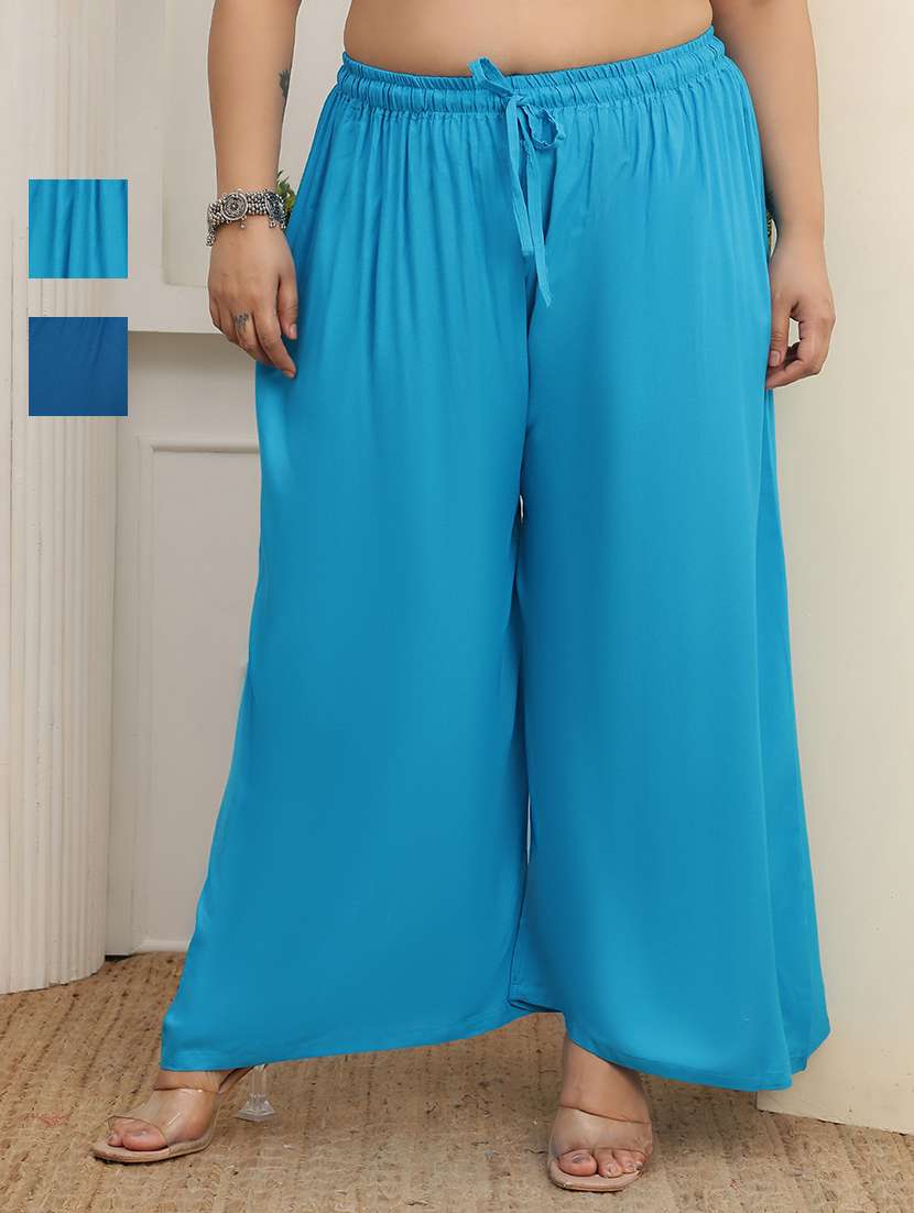women pack of 2 plus size solid palazzo