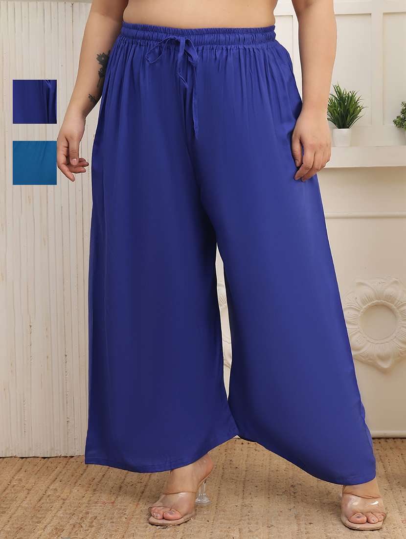 women pack of 2 plus size solid palazzo