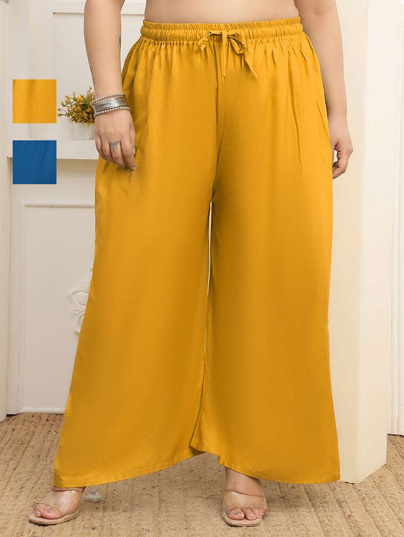 women pack of 2 plus size solid palazzo