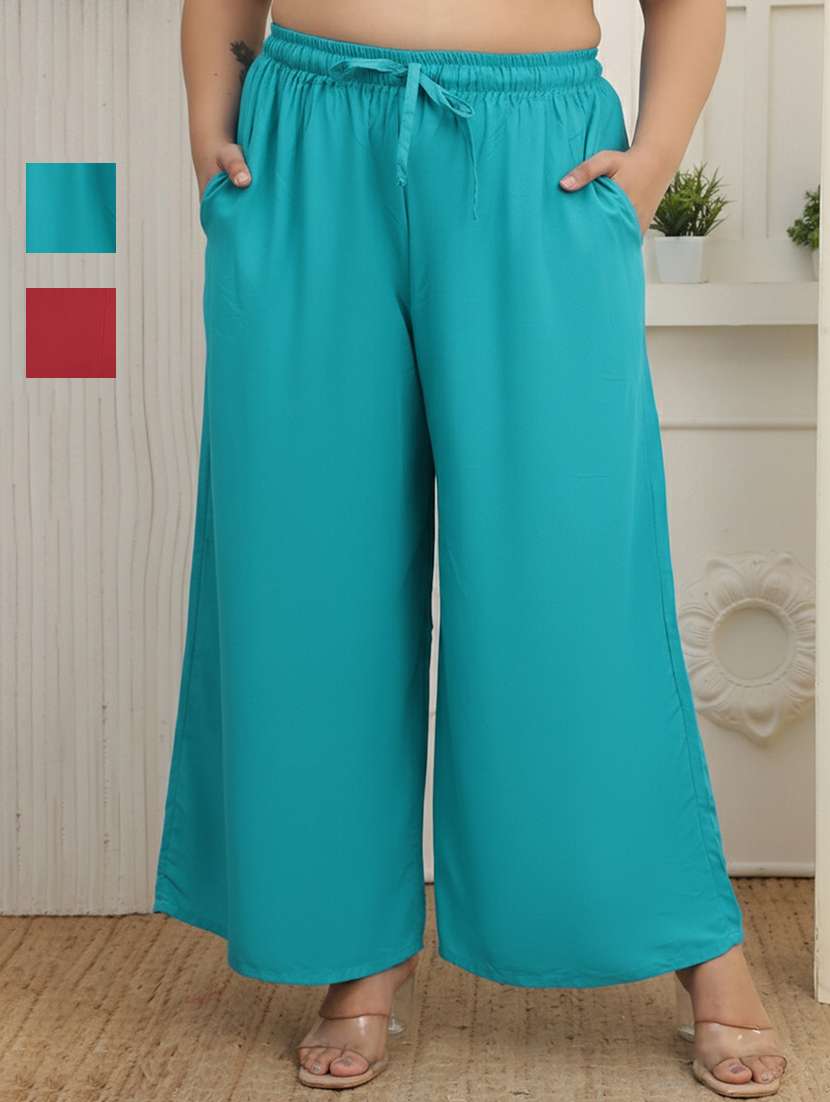women pack of 2 plus size solid palazzo