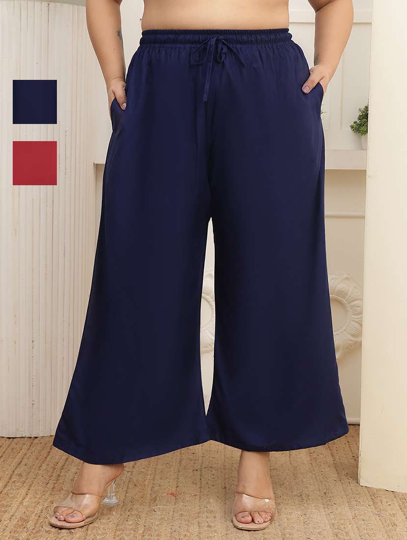 women pack of 2 plus size solid palazzo