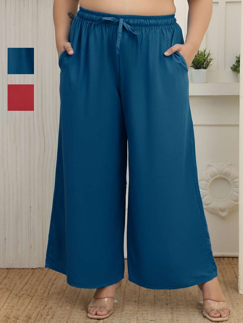 women pack of 2 plus size solid palazzo
