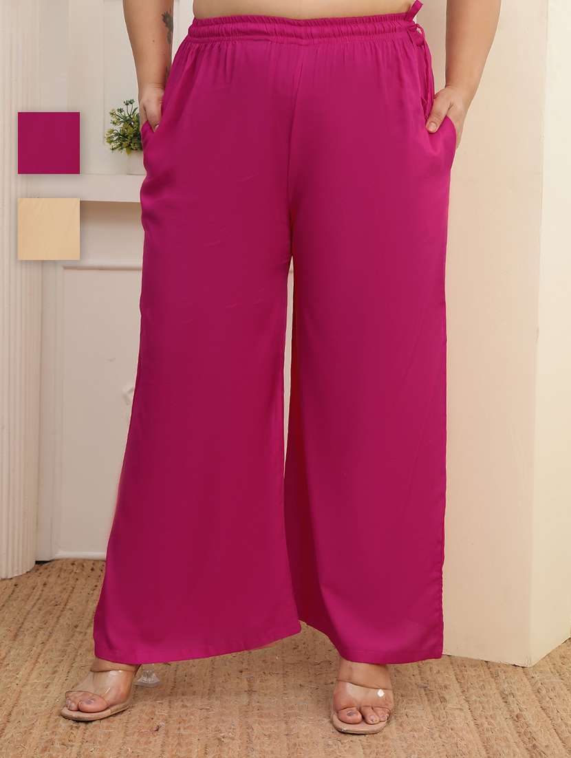 women pack of 2 plus size solid palazzo