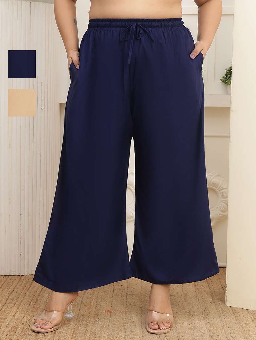 women pack of 2 plus size solid palazzo