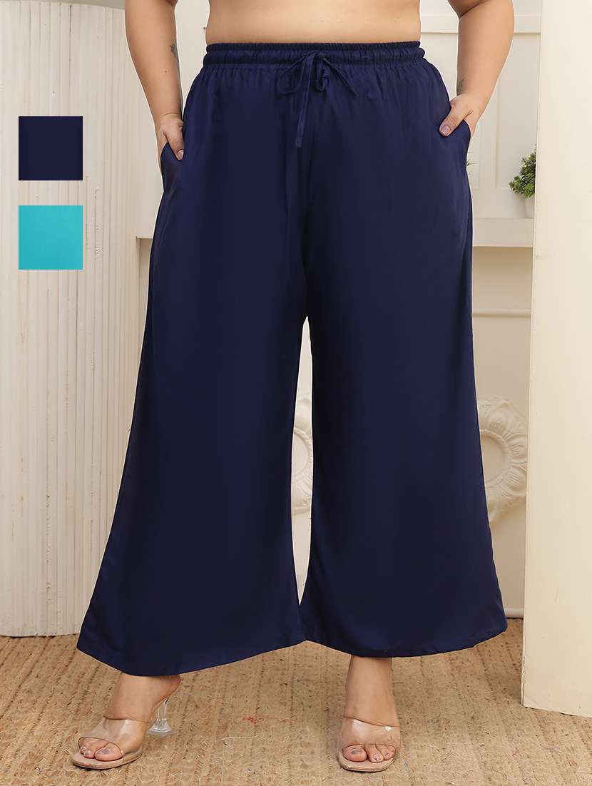 women pack of 2 plus size solid palazzo