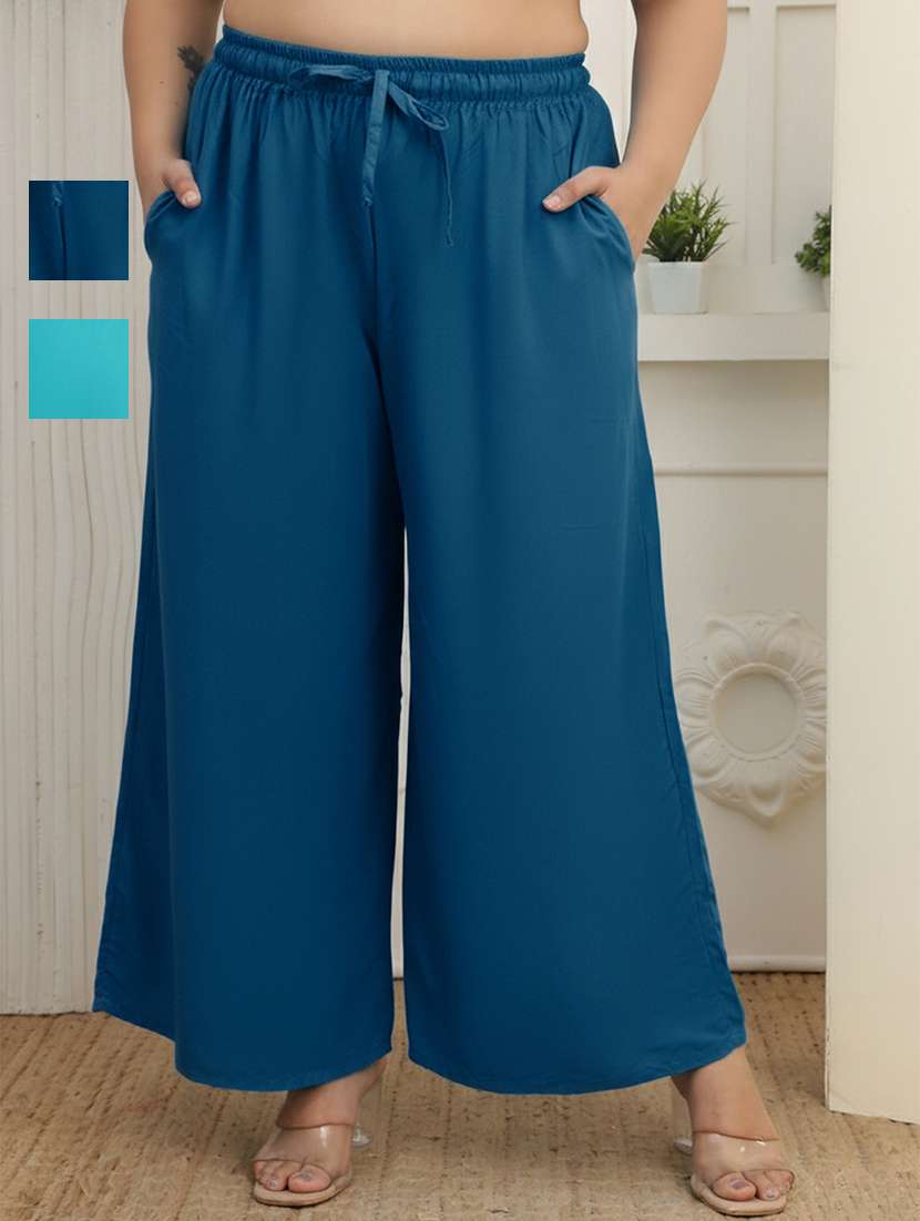 women pack of 2 plus size solid palazzo