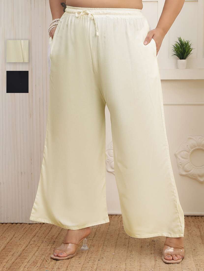 women pack of 2 plus size solid palazzo