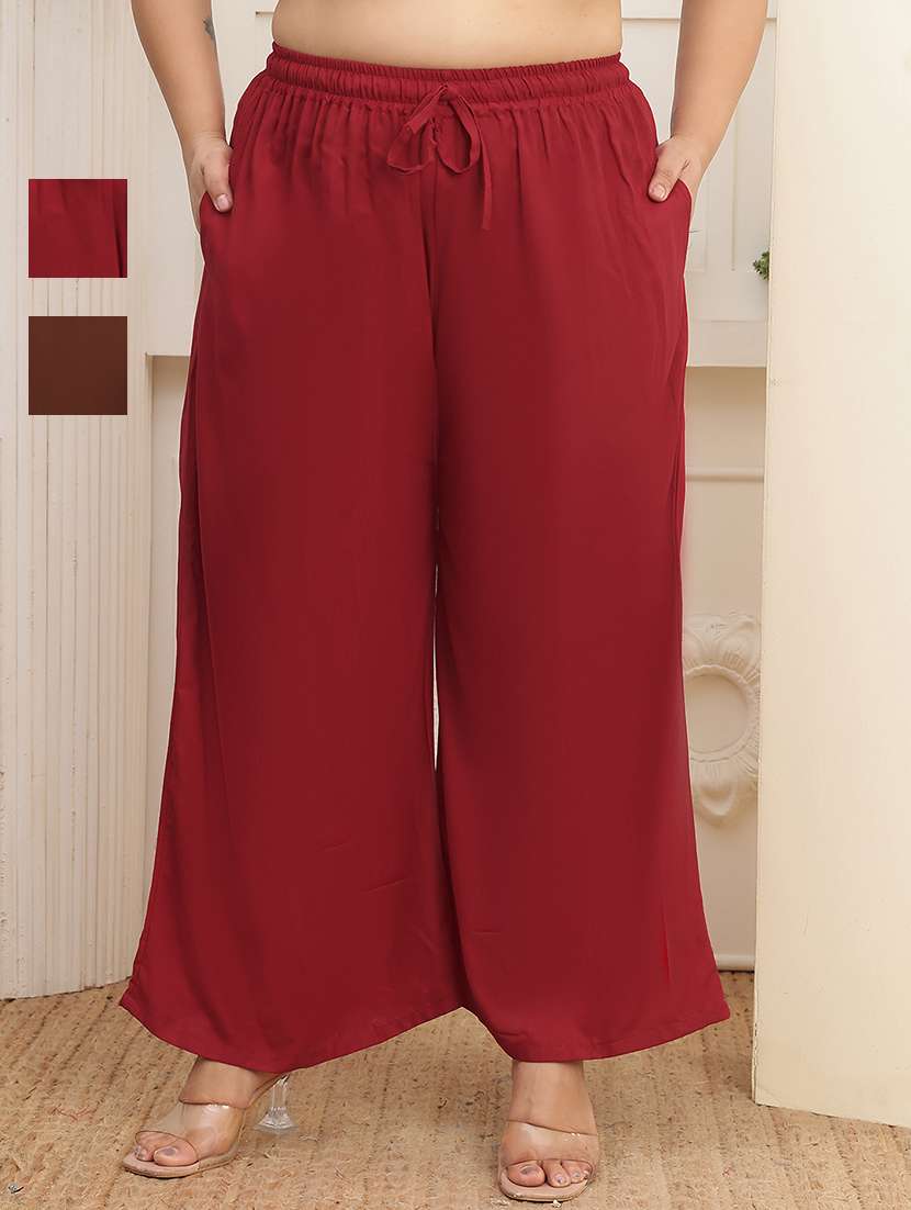 women pack of 2 plus size solid palazzo