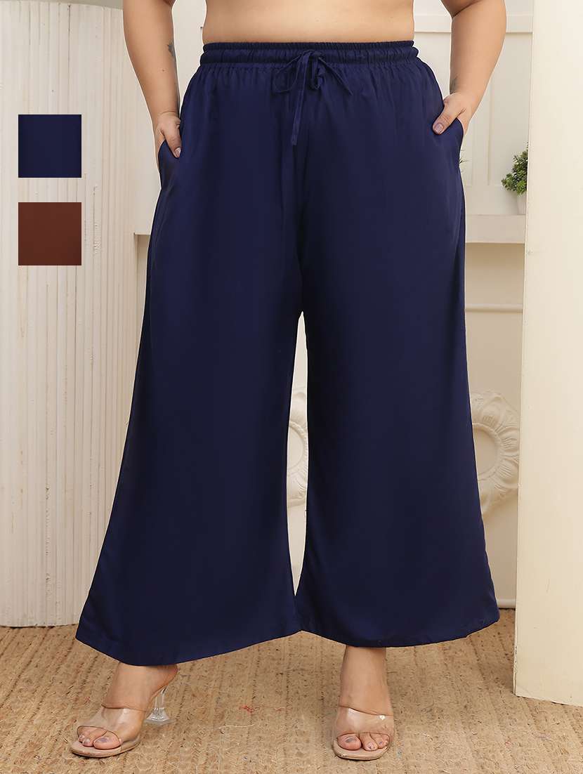 women pack of 2 plus size solid palazzo