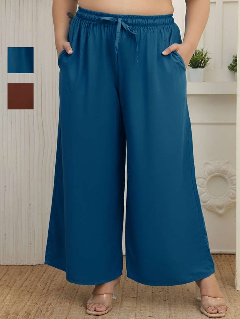women pack of 2 plus size solid palazzo