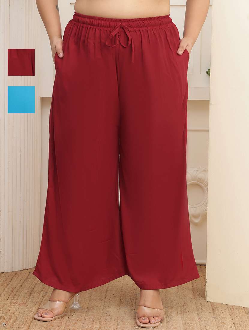 women pack of 2 plus size solid palazzo