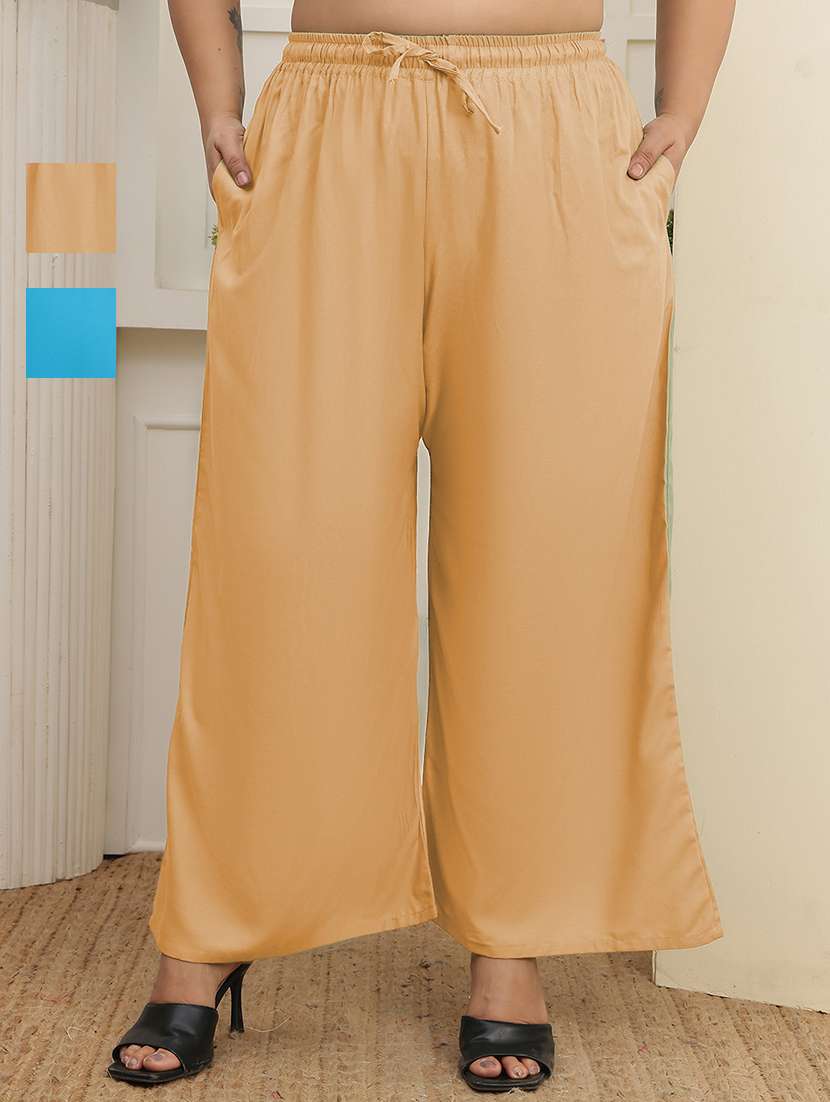 women pack of 2 plus size solid palazzo