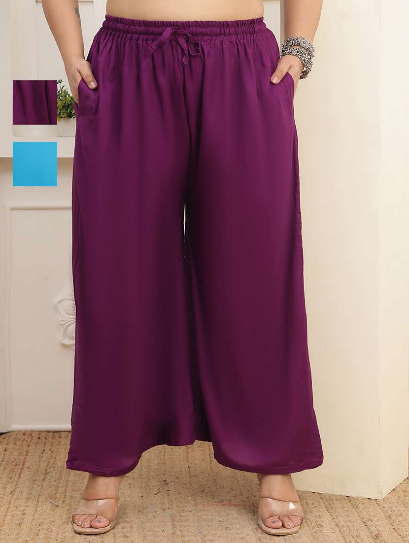 women pack of 2 plus size solid palazzo