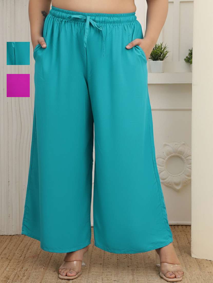 women pack of 2 plus size solid palazzo