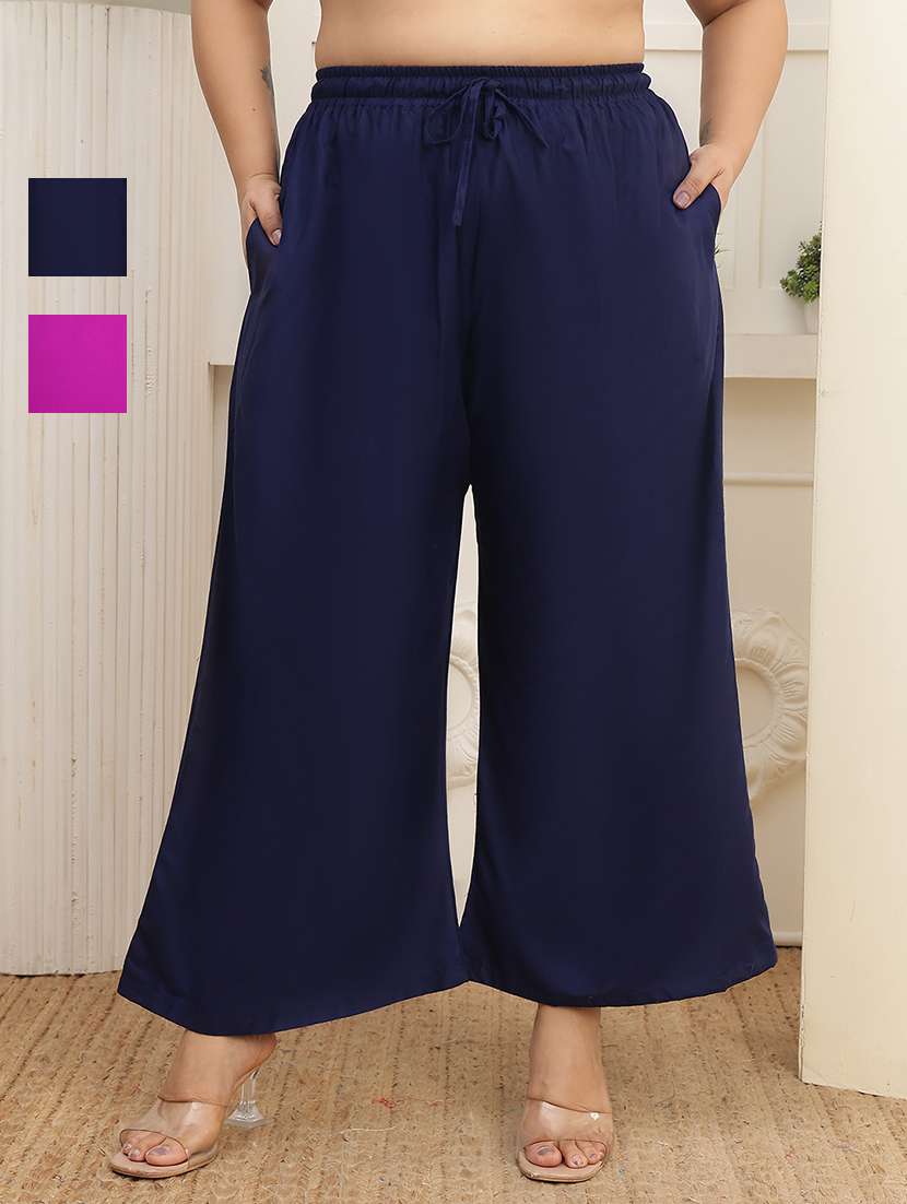 women pack of 2 plus size solid palazzo