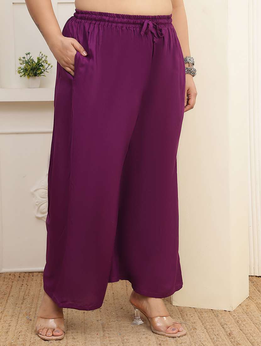 women pack of 2 plus size solid palazzo - 22379058 -  Standard Image - 3