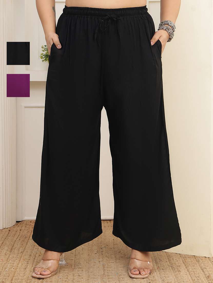 women pack of 2 plus size solid palazzo