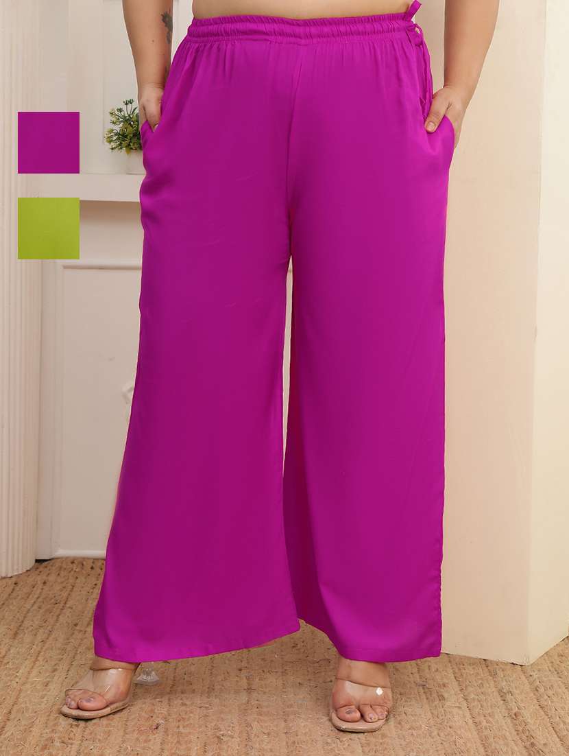 women pack of 2 plus size solid palazzo