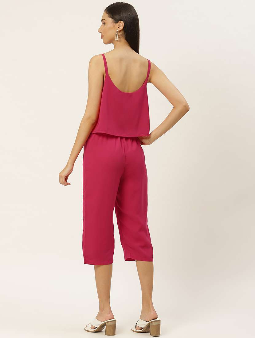 women solid shoulder strap calf length jumpsuit - 22379115 -  Standard Image - 3