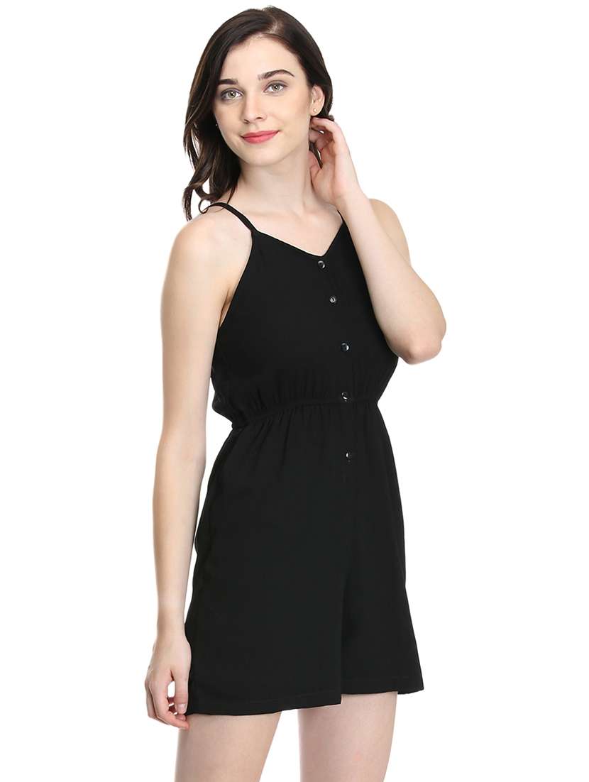 women solid shoulder strap romper