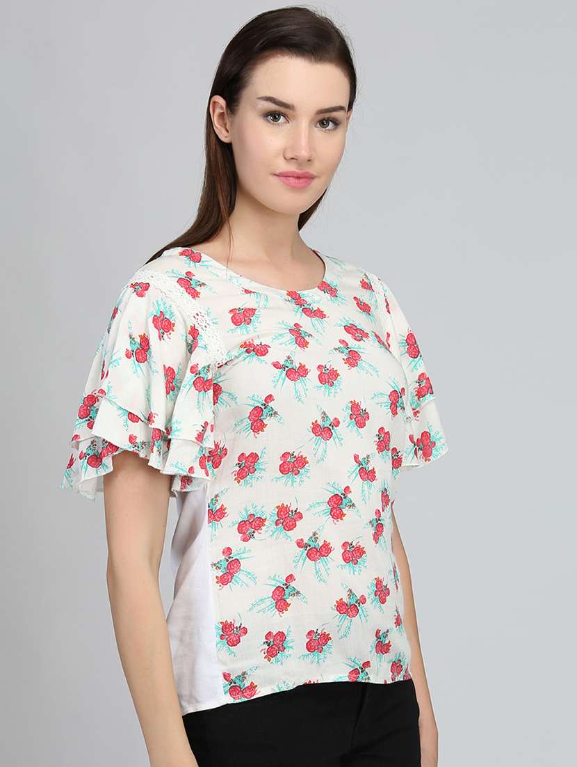 women floral print round neck regular top