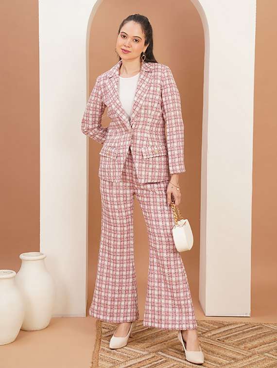 women checkered blazer and trouser co-ord set