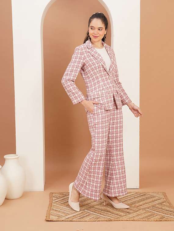 women checkered blazer and trouser co-ord set - 22379170 -  Standard Image - 3