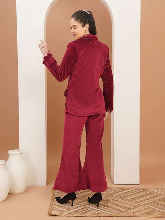 women solid blazer and trouser co-ord set - 22379202 -  Standard Image - 3