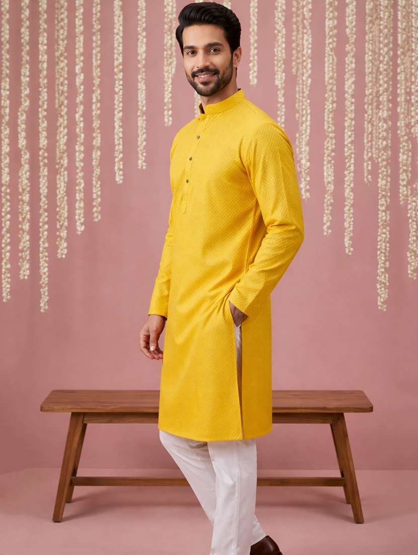 men solid with work mandarin neck kurta pyjama set - 22379217 -  Standard Image - 3